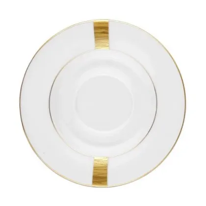 Zdjęcie Porcelanowy biały spodek do kubka zdobiony złotym motywem – Tettau
