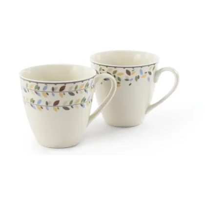 Zdjęcie Piękny zestaw dwóch kubków z porcelany w kolorze kości słoniowej zdobionych motywem liści - Leander