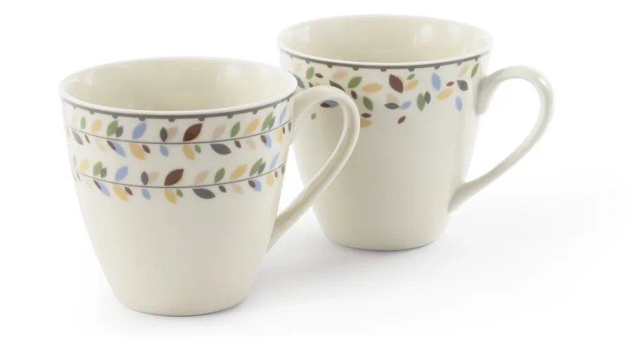 obrazek 1 Piękny zestaw dwóch kubków z porcelany w kolorze kości słoniowej zdobionych motywem liści - Leander