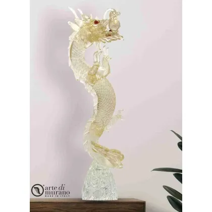 Zdjęcie Gustwony smok wykonany z 24-karatowego złota z czerwonymi oczami i językiem ze szkła Murano