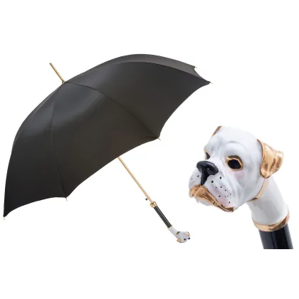 Picture Beautiful, stylish black men's umbrella with a handle in the shape of a white boxer's head - Pasotti