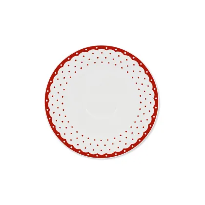 Zdjęcie Piękny stylowy spodek z porcelany zdobiony geometrycznym czerwonym ornamentem – wariant 1 – Leander