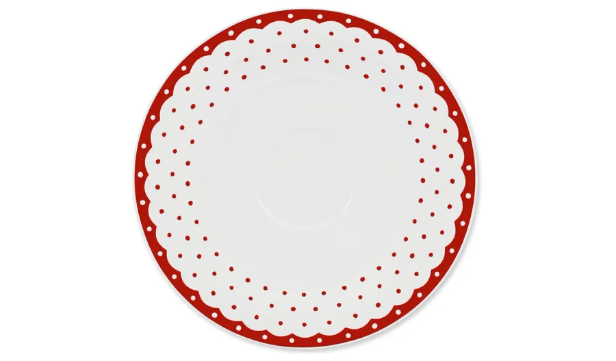 obrazek 1 Piękny stylowy spodek z porcelany zdobiony geometrycznym czerwonym ornamentem – wariant 1 – Leander