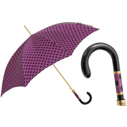 Zdjęcie Stylowy purpurowy parasol damski w czarne kropki - Pasotti