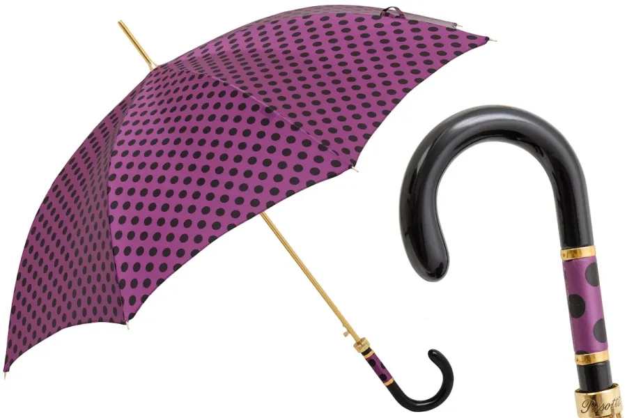 obrazek 1 Stylowy purpurowy parasol damski w czarne kropki - Pasotti
