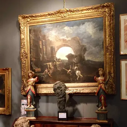 Zdjęcie Capriccio z ruinami i figurami, obraz olejny na płótnie, z początku XVIII wieku
