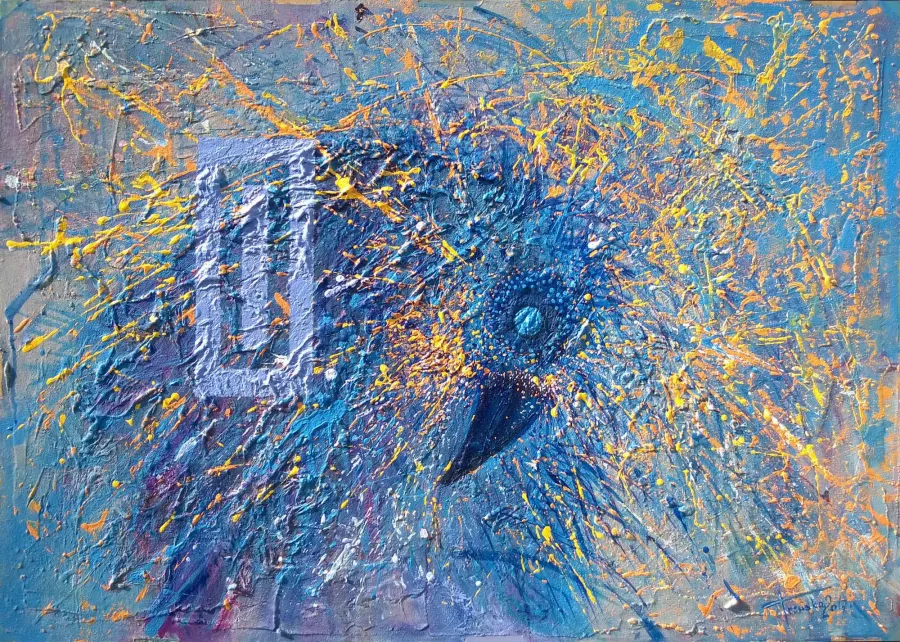 obrazek 3 Krzysztof Trzaska, obraz Kolorowy ptak, akryl/płyta, 70x100, 2017
