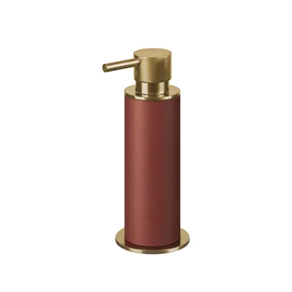 Picture Gold-plated dispenser Ø7xH19 cm with burgundy leather finish