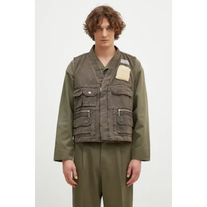 Zdjęcie Kenzo bezrękawnik bawełniany Multipocket Gilet kolor brązowy przejściowy FE65VE0089GK.92