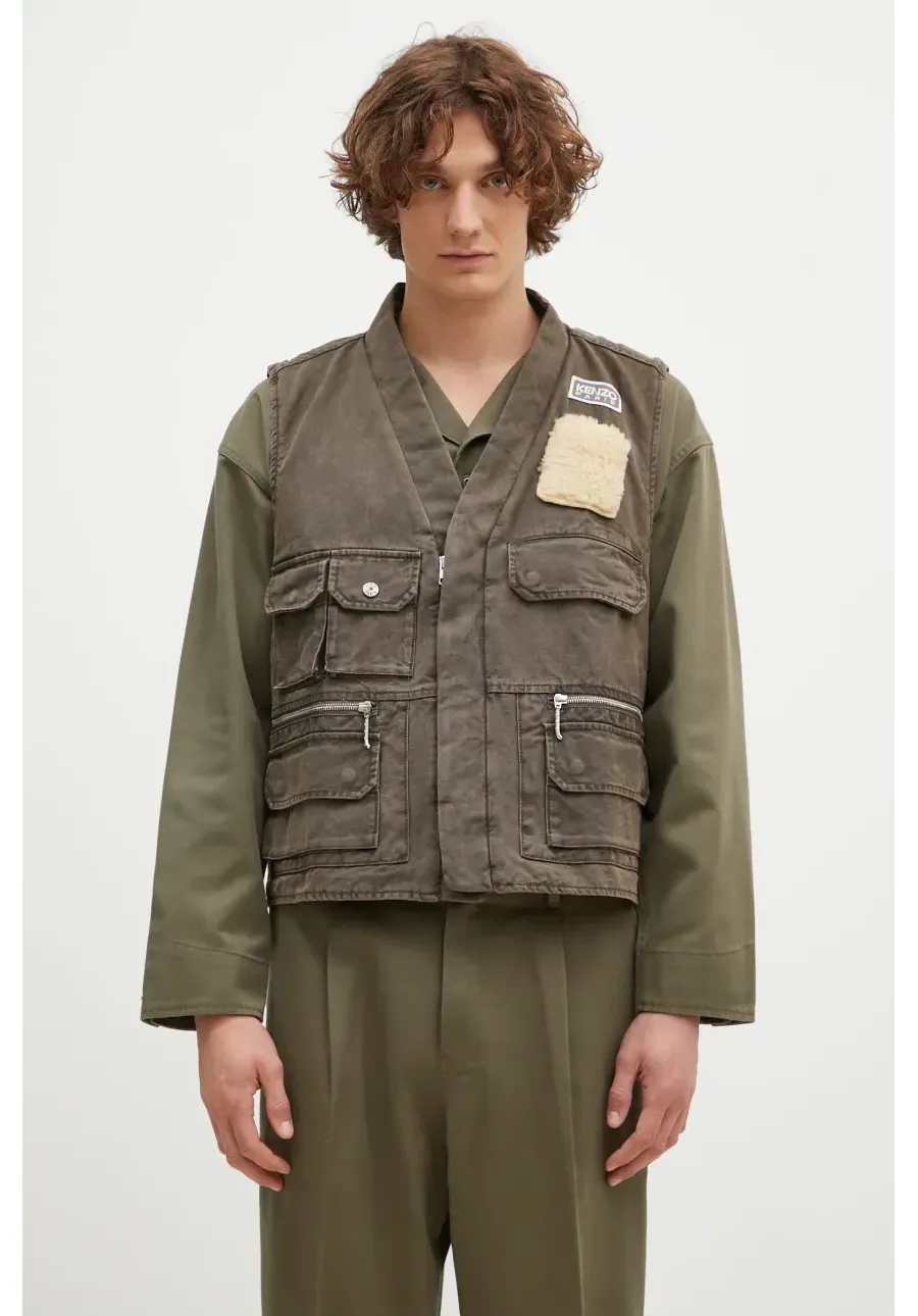 obrazek 1 Kenzo bezrękawnik bawełniany Multipocket Gilet kolor brązowy przejściowy FE65VE0089GK.92