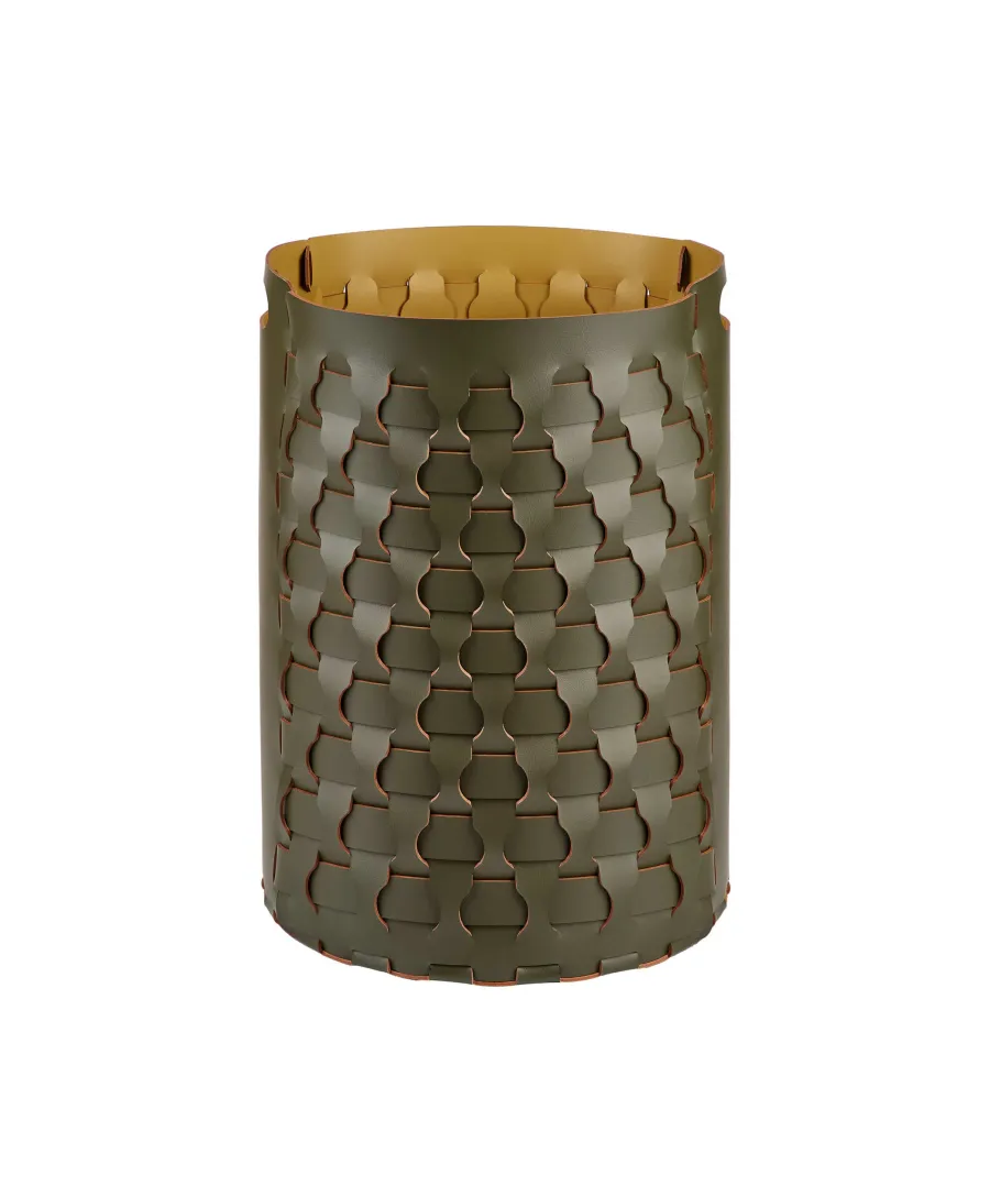 obrazek 1 Okrągły pleciony kosz Dubai Ø40xH57 cm ze skóry w kolorze oliwkowym