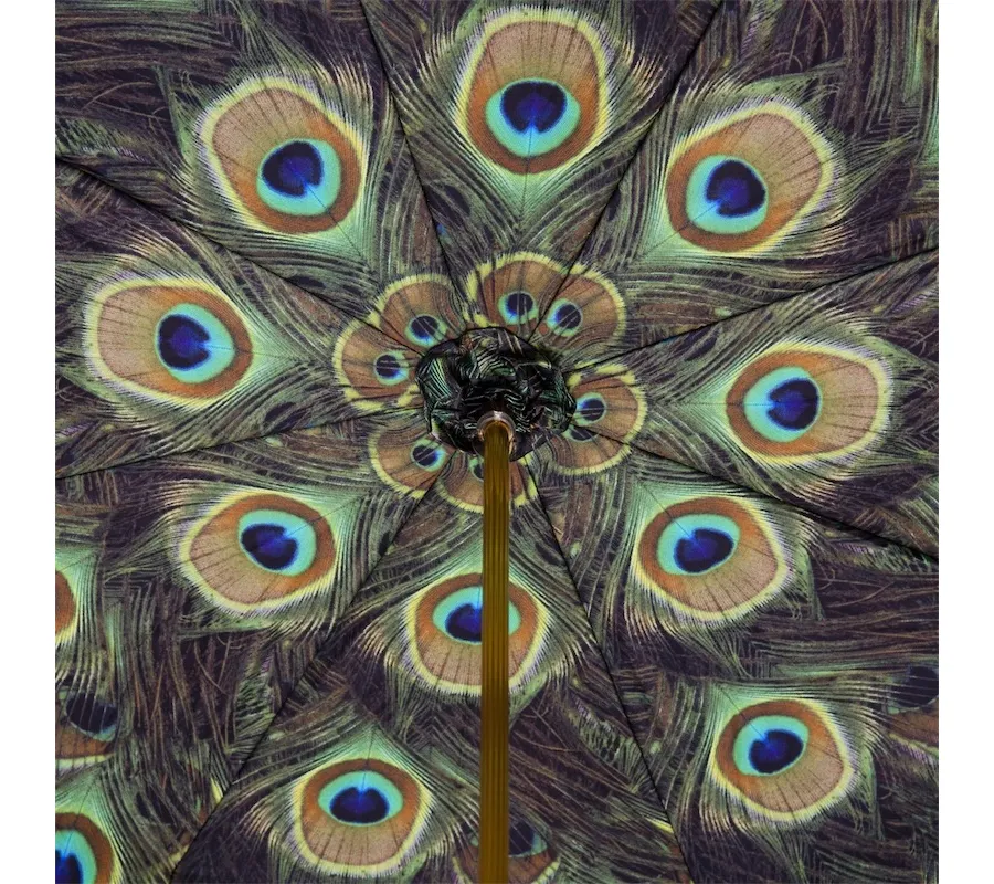obrazek 4 Stylowy czarny parasol damski zdobiony wzorem pawich piór – Pasotti