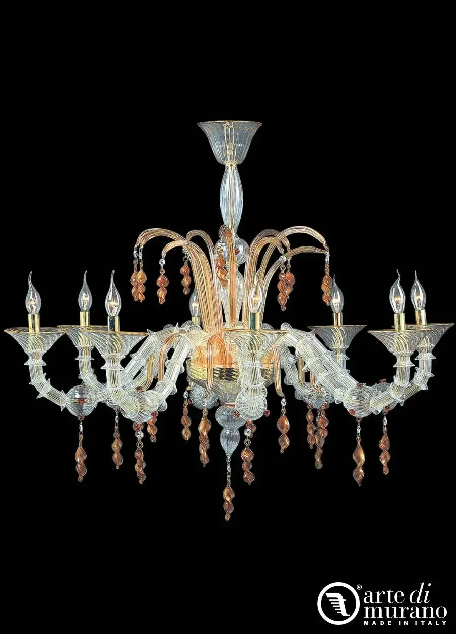 obrazek 1 Dekoracyjny żyrandol na 12 żarówek zdobiony bursztynem ze szkła Murano