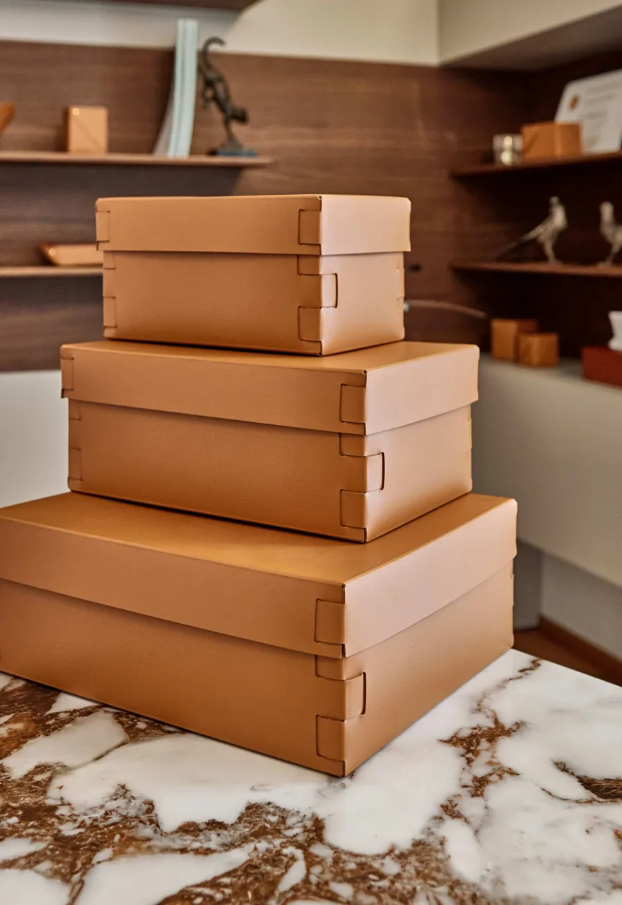 obrazek 2 Stylowe czarne skórzane pudełko Snob 25x15xH13,5 cm