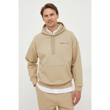 Zdjęcie Polo Ralph Lauren bluza męska kolor beżowy z kapturem z nadrukiem