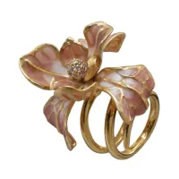 Zdjęcie Elegancki pierścionek I8-karatowe pozłacane srebro Białe cyrkonie Różowy lakier do paznokci