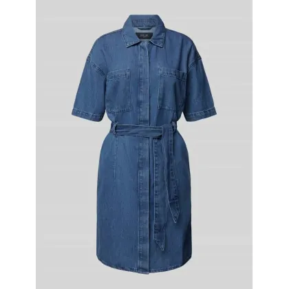 Zdjęcie Sukienka jeansowa o długości do kolan z wiązanym paskiem model ‘ELSA’