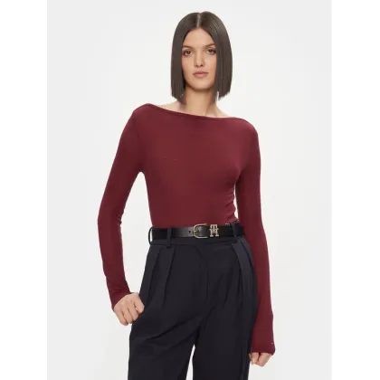 Zdjęcie Tommy Hilfiger Bluzka Slim Soft Tencel Boat-Nk Top Ls WW0WW39788 Bordowy Slim Fit