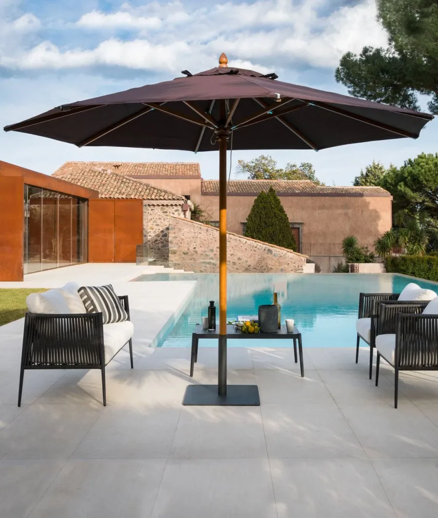 obrazek 1 Okrągły parasol Lipari 400 cm w kolorze kawowym akrylowym do ogrodu lub na taras