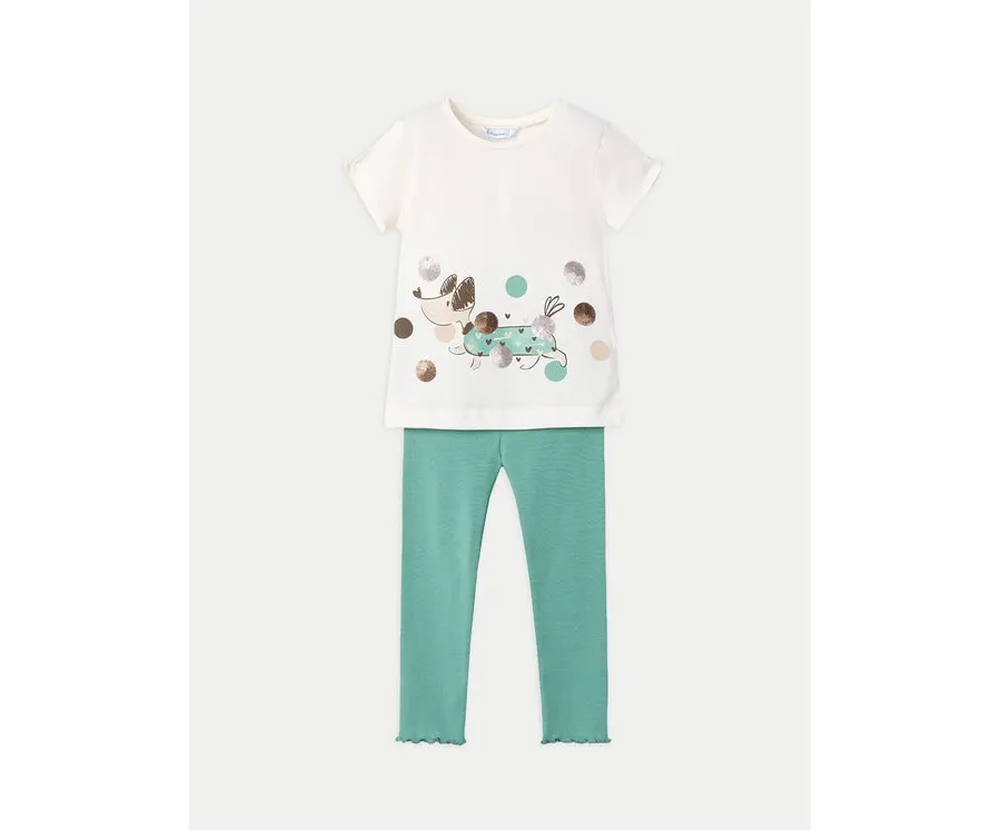 obrazek 1 Mayoral Komplet t-shirt i legginsy 3706 Zielony Regular Fit