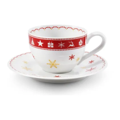 Zdjęcie Piękna stylowa filiżanka ze spodkiem z porcelany z bożonarodzeniowym motywem – Leander