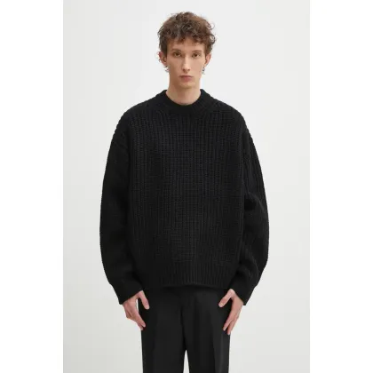 Zdjęcie MKI MIYUKI ZOKU sweter z domieszką wełny Chunky Rib Knit Crewneck męski kolor czarny CHUNKY.RIB.KNIT.CRE.BL
