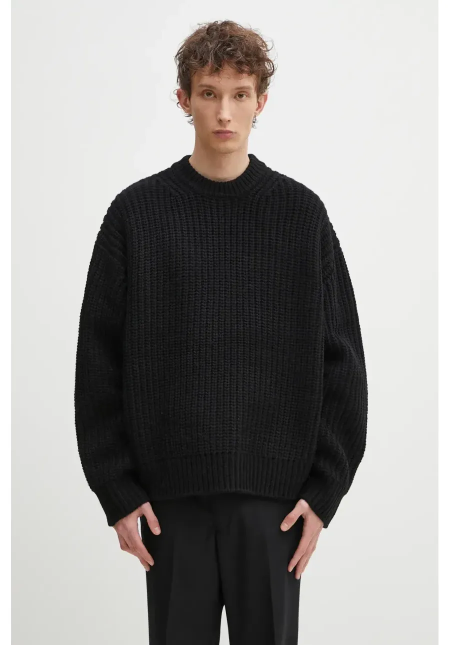 obrazek 1 MKI MIYUKI ZOKU sweter z domieszką wełny Chunky Rib Knit Crewneck męski kolor czarny CHUNKY.RIB.KNIT.CRE.BL