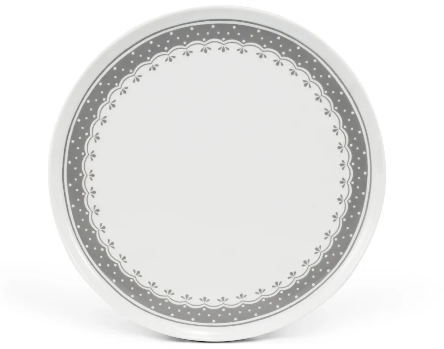 obrazek 2 Stylowa patera na ciasto z porcelany z delikatnym szarym zdobieniem - Leander