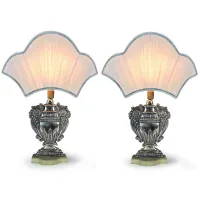 Picture A pair of silver-plated copper lamps with a fan, handmade using the stamping technique