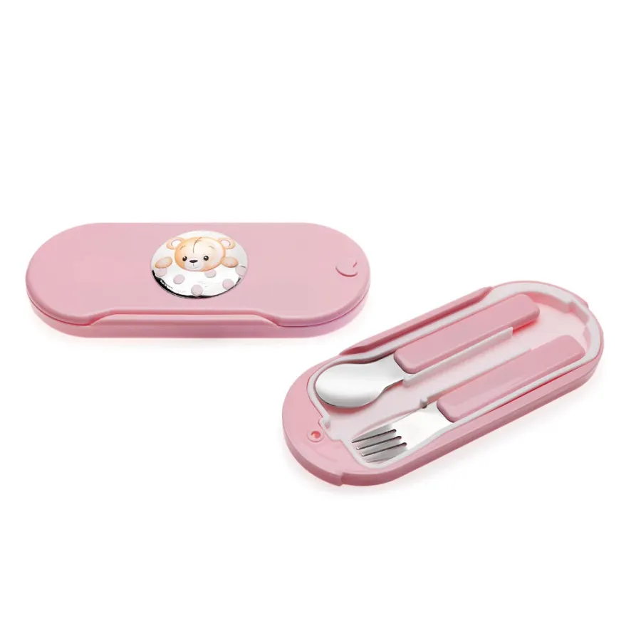obrazek 1 Ekskluzywny różowy zestaw do jedzenia dla dziecka „Miś”