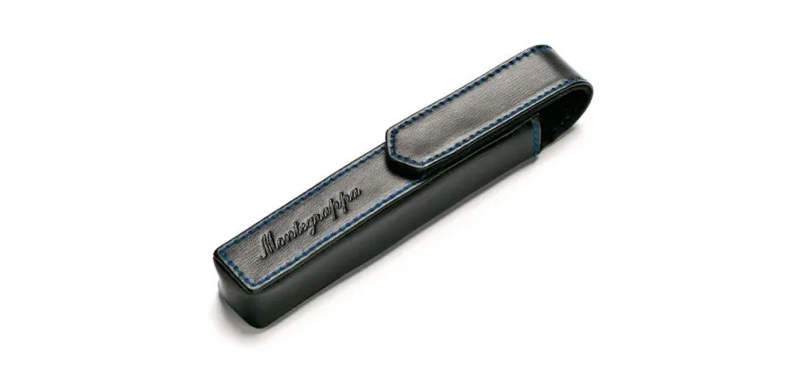 obrazek 2 Black Single Pen Pouch With Blue Stitches Montegrappa