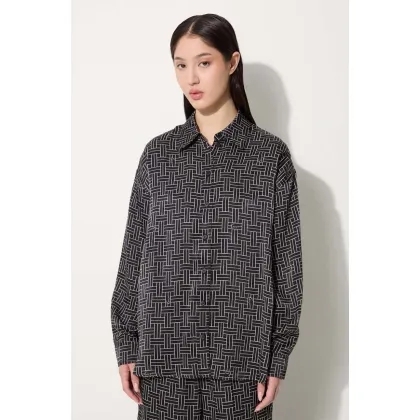 Zdjęcie Kenzo koszula Weave Dropped Shoulders Shirt damska kolor czarny relaxed z kołnierzykiem klasycznym FE62CH2479R1.99