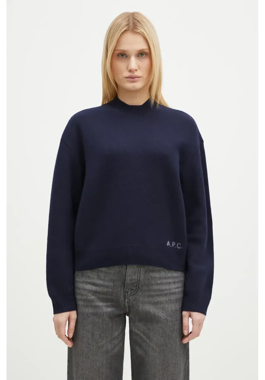 obrazek 1 A.P.C. sweter wełniany Pull Esther damski kolor granatowy  WVBDK-F23373