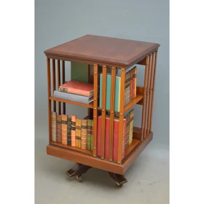 Zdjęcie Antyczny, elegancki, edwardiański regał obrotowy z mahoniu