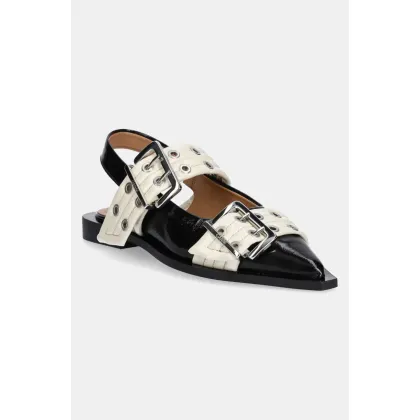 Zdjęcie GANNI baleriny Feminine Buckle Ballerina Naplack kolor czarny z odkrytą piętą S2871