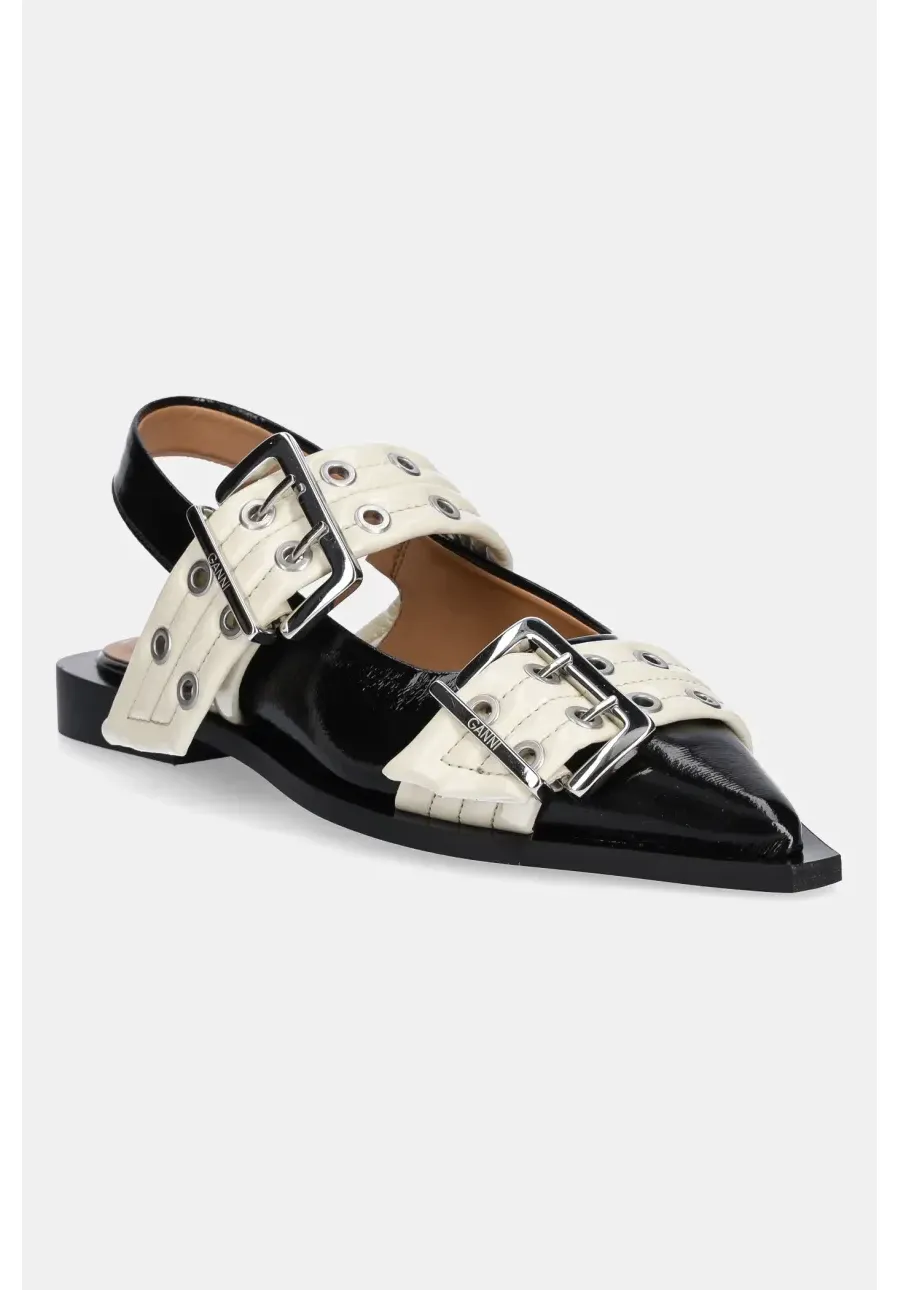obrazek 1 GANNI baleriny Feminine Buckle Ballerina Naplack kolor czarny z odkrytą piętą S2871