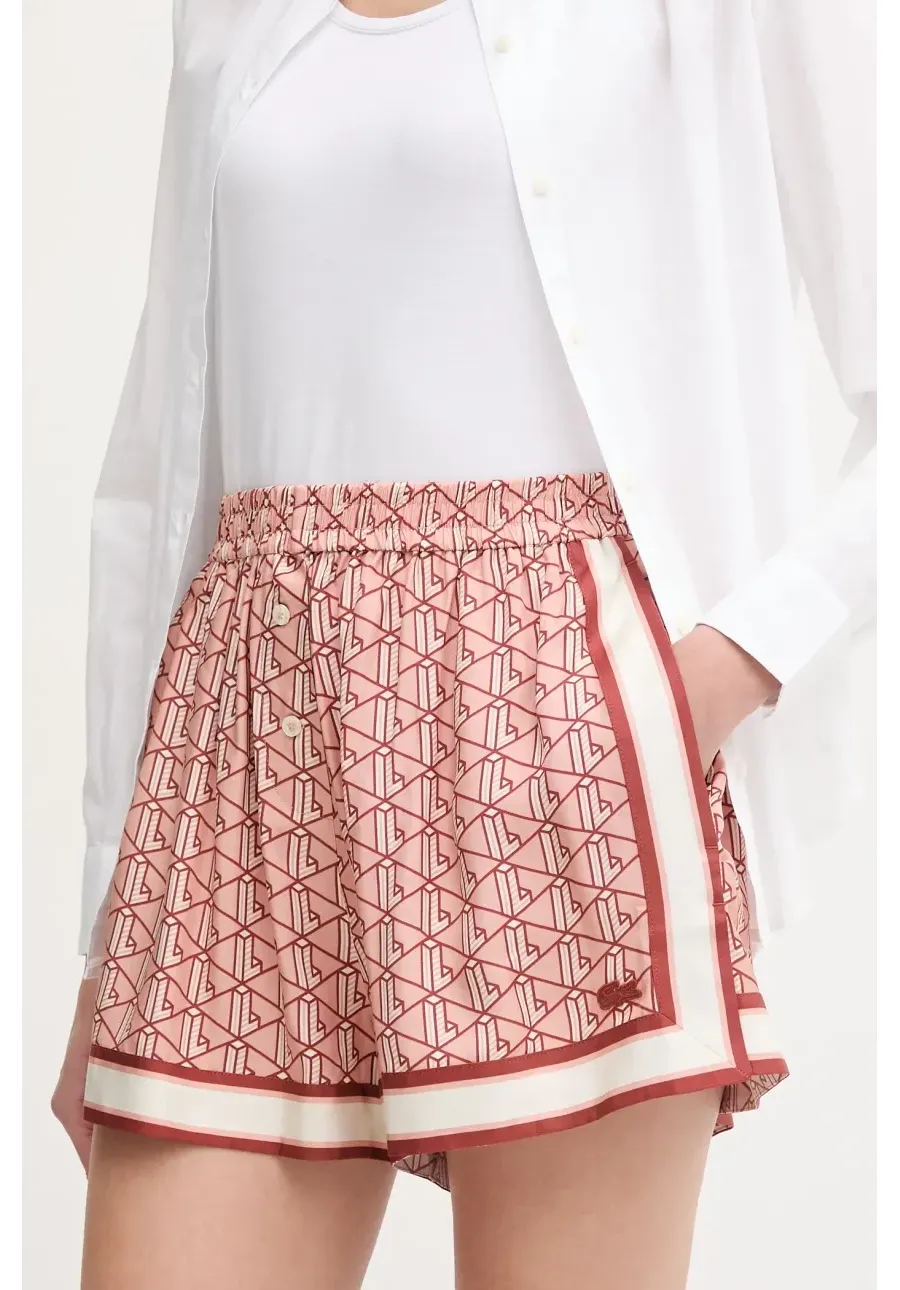 obrazek 1 Lacoste szorty damskie kolor pomarańczowy wzorzyste high waist FF0464