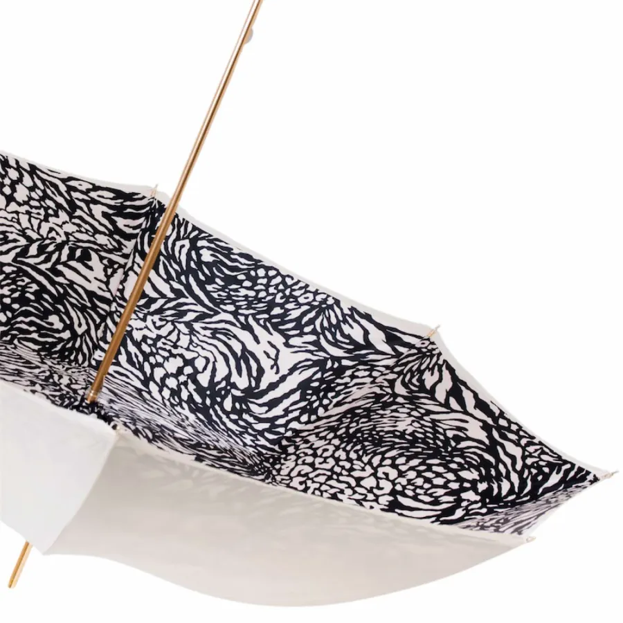 obrazek 3 Stylowy parasol damski w kolorze kości słoniowej zdobiony czarno-białymi paskami - Pasotti