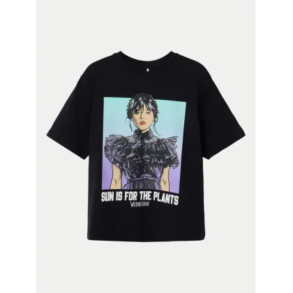 Zdjęcie NAME IT T-Shirt Farra Wednesday 13240881 Czarny Standard Fit