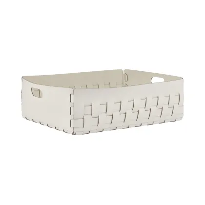 Zdjęcie Płaski biały kosz Bottega 60x50xH20 cm wykonany z naturalnej skóry