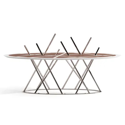 Picture Dining table in white lacquered wood and walnut