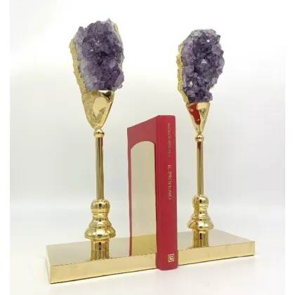 Picture An elegant pair of bookends in gold-plated amethyst