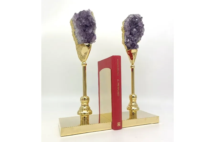 obrazek 1 Elegancka para podpórek do książek z pozłacanego ametystu