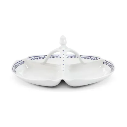 Zdjęcie Wyjątkowa patera z porcelany z delikatnym niebieskim zdobieniem – Leander