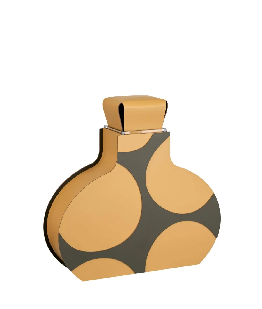 obrazek 3 Stylowy skórzany wazon Otto 9x37xH38 cm w kolorze musztardowo-oliwkowym