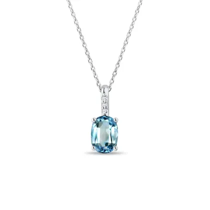 Zdjęcie Naszyjnik z białego złota z topazem Swiss Blue i diamentami KLENOTA