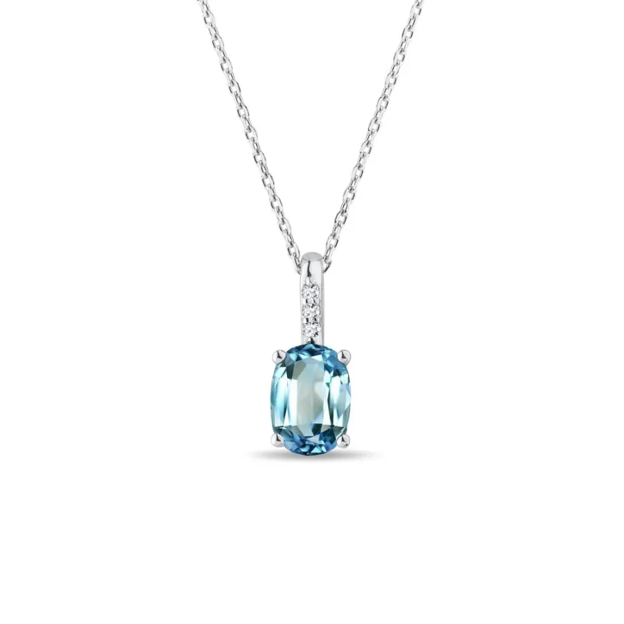 obrazek 1 Naszyjnik z białego złota z topazem Swiss Blue i diamentami KLENOTA