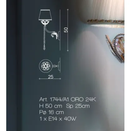 Zdjęcie Ekskluzywna lampa ścienna z kryształowym bobege i wisiorkami - Il Paralume Marina