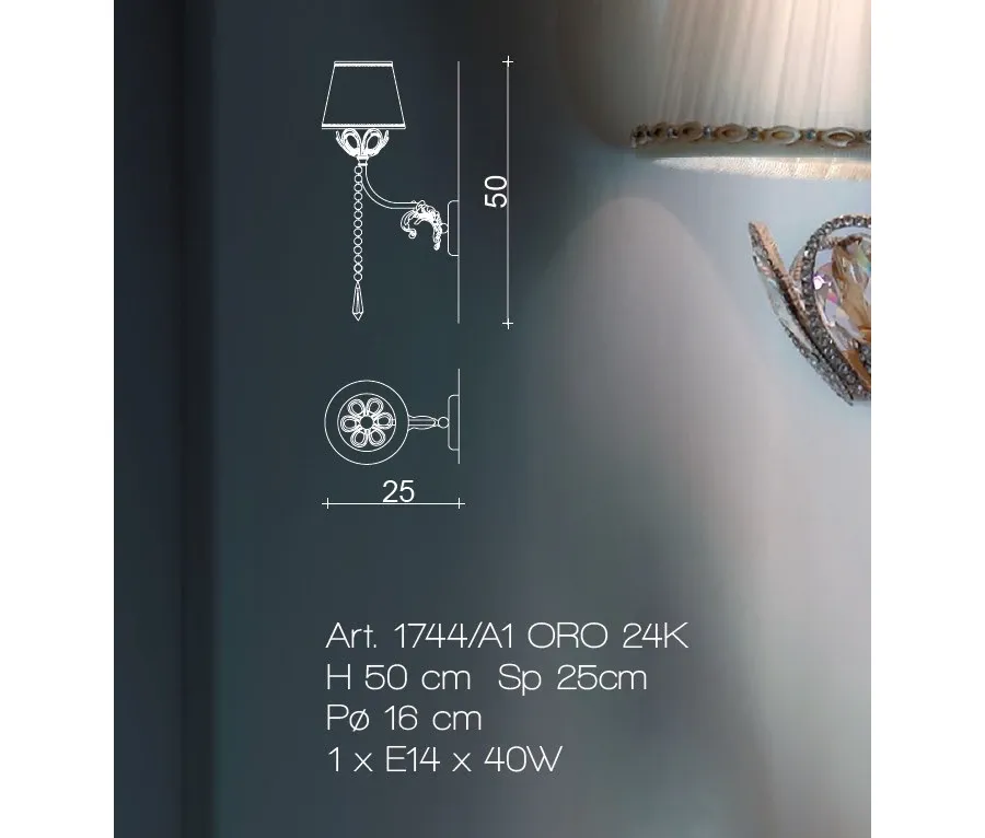 obrazek 1 Ekskluzywna lampa ścienna z kryształowym bobege i wisiorkami - Il Paralume Marina