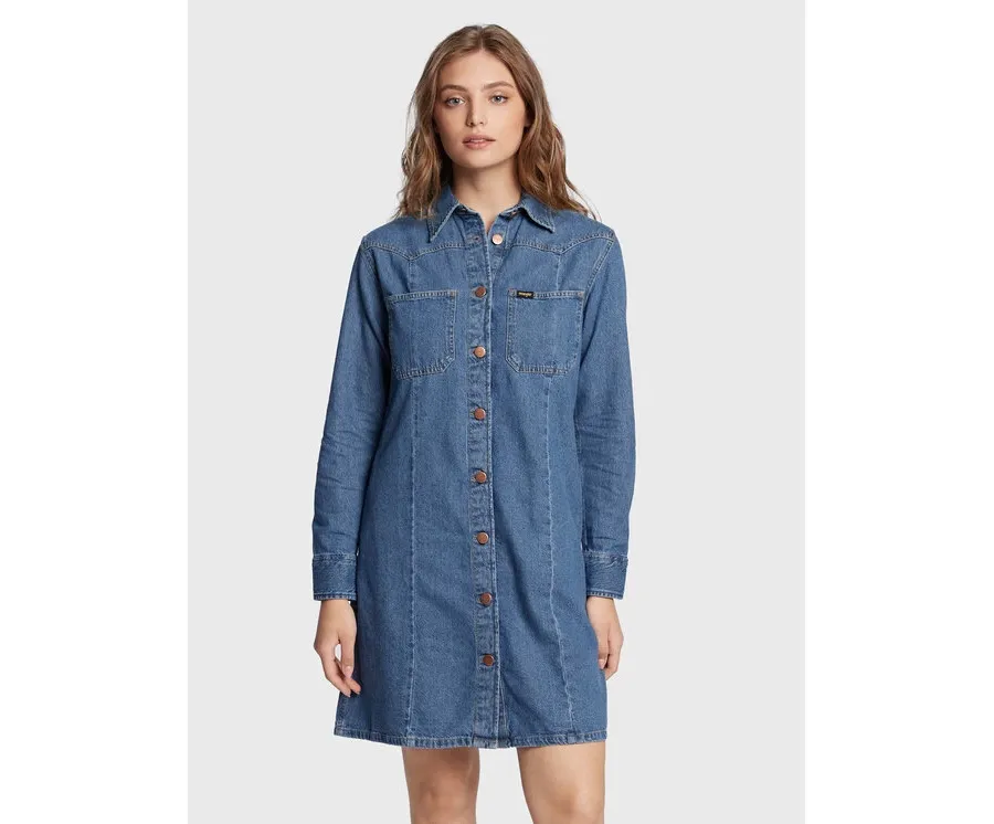 obrazek 1 Wrangler Sukienka jeansowa Western W24JLLX8E 112320712 Niebieski Regular Fit